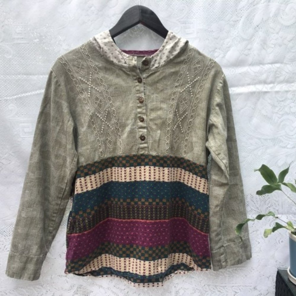 Boho Button Up Hooded Sweater